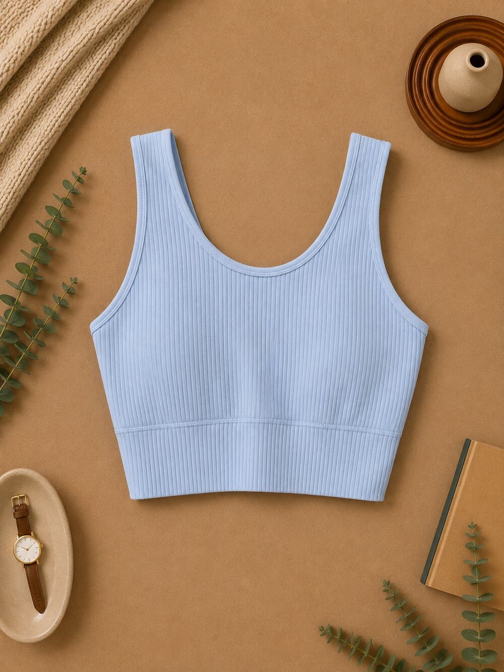Aerie Ribbed Seamless Sports Bra Blue Longline Athleisure Off Duty Size XL